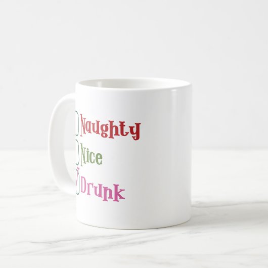 Naughty Nice Drunk Funny Holiday Christmas Mug Koffiemok (Voorkant links)