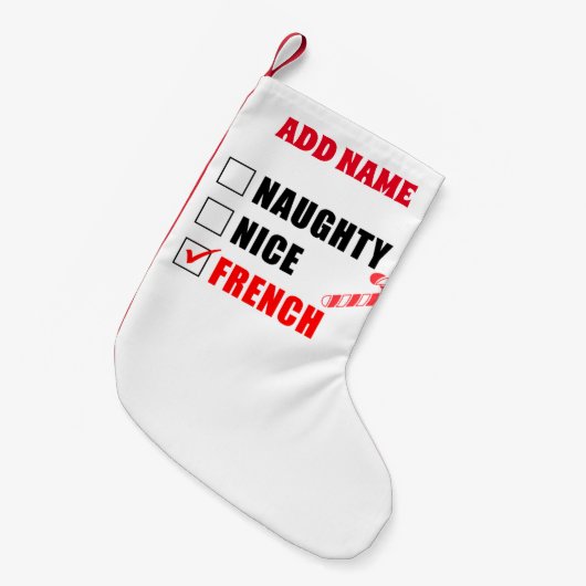 Naughty Nice French Personalized Kleine Kerstsok (Voorkant (Hangend))