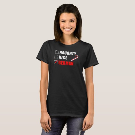 Naughty Nice German Kerstdesign T-Shirt (Voorkant volledig)