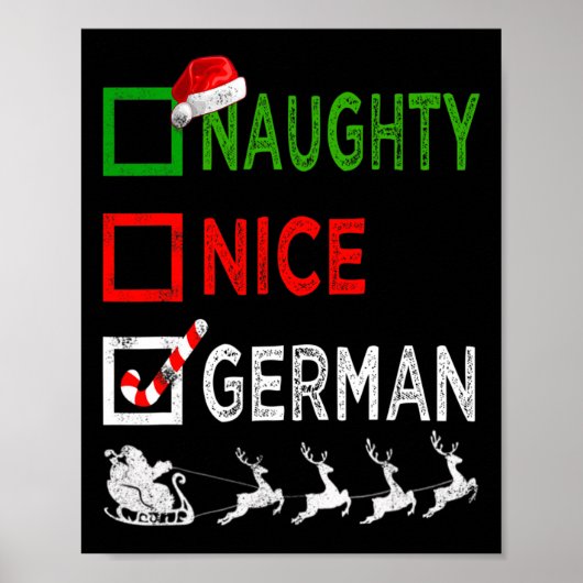 Naughty Nice German Kerstpyjamas Funny Santa Poster (Voorkant)