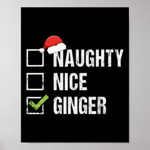 Naughty Nice Ginger Redhead Santa Hat Ierse Christ Poster