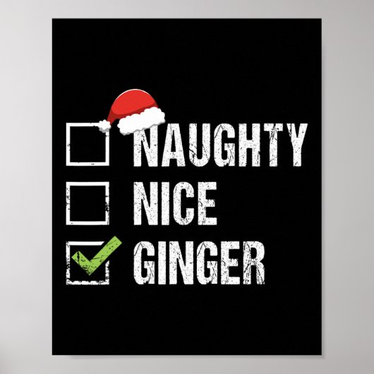 Naughty Nice Ginger Redhead Santa Hat Ierse Christ Poster (Voorkant)