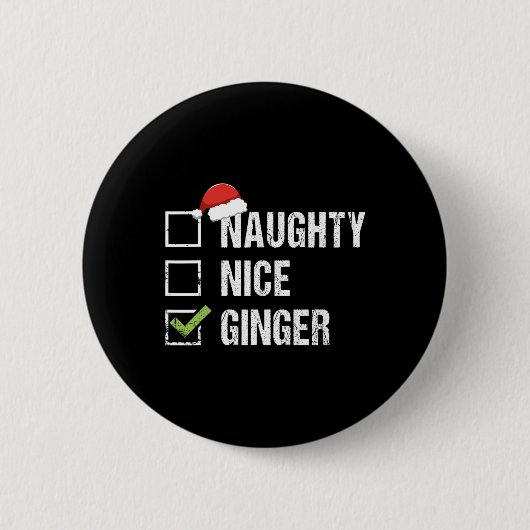Naughty Nice Ginger Redhead Santa Hat Ierse Christ Ronde Button 5,7 Cm (Voorkant)