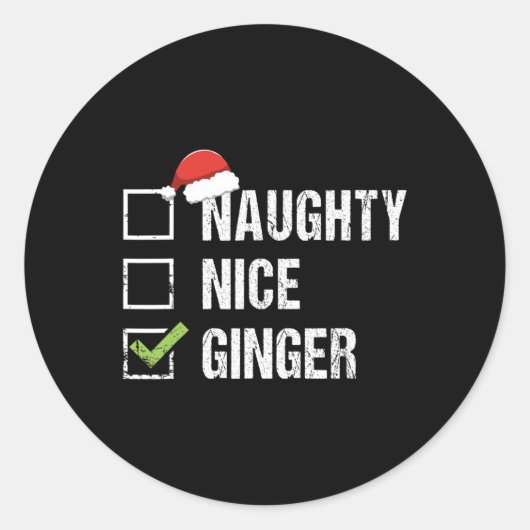 Naughty Nice Ginger Redhead Santa Hat Ierse Christ Ronde Sticker (Voorkant)