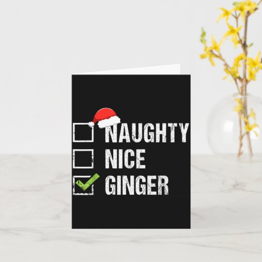 Naughty Nice Ginger Redhead Santa Hat Irish Christ Kaart (Gele Bloem)