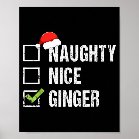 Naughty Nice Ginger Redhead Santa Hat Irish Christ Poster (Voorkant)