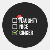 Naughty Nice Ginger Redhead Santa Hat Irish Christ Ronde Sticker (Voorkant)