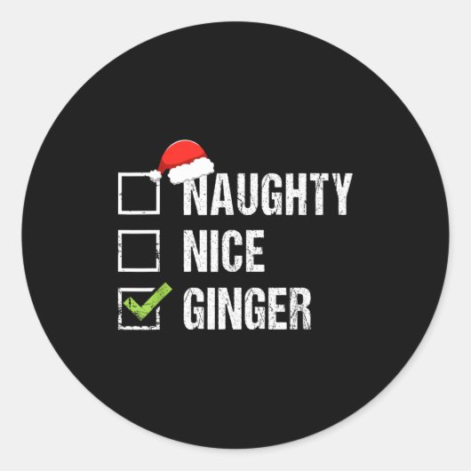 Naughty Nice Ginger Redhead Santa Hat Irish Christ Ronde Sticker (Voorkant)