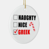 Naughty Nice Greek Candy Cane Ceramic Ornament (Rechts)