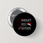 Naughty Nice hangt af van Grappige Kerstlijst Kind Ronde Button 5,7 Cm (Voorkant /achterkant)