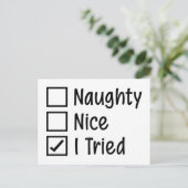 Naughty Nice I Tried Funny Kerstcitate Feestdagenkaart (Staand voorkant)