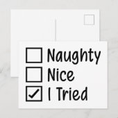 Naughty Nice I Tried Funny Kerstcitate Feestdagenkaart (Voorkant / Achterkant)