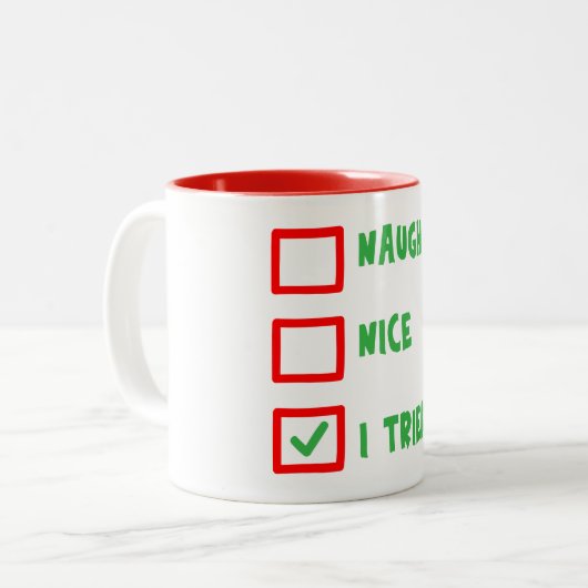 Naughty Nice I Tried Kerstmis Mok (Voorkant links)