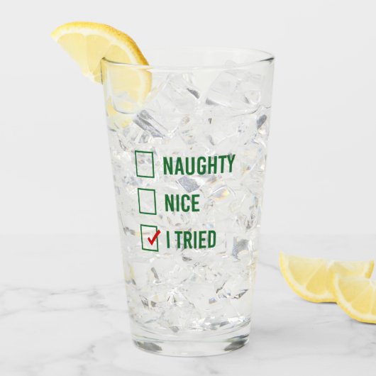 Naughty, Nice, ik heb geprobeerd - Grappig kerstci Glas (Voorkant ijs)