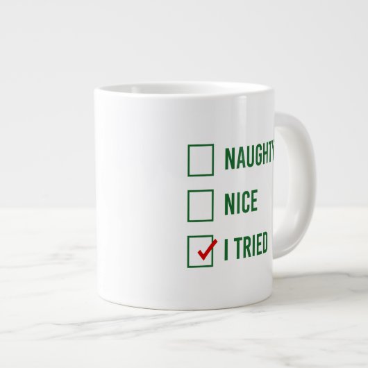 Naughty, Nice, ik heb geprobeerd - Grappig kerstci Grote Koffiekop (Voorkant rechts)
