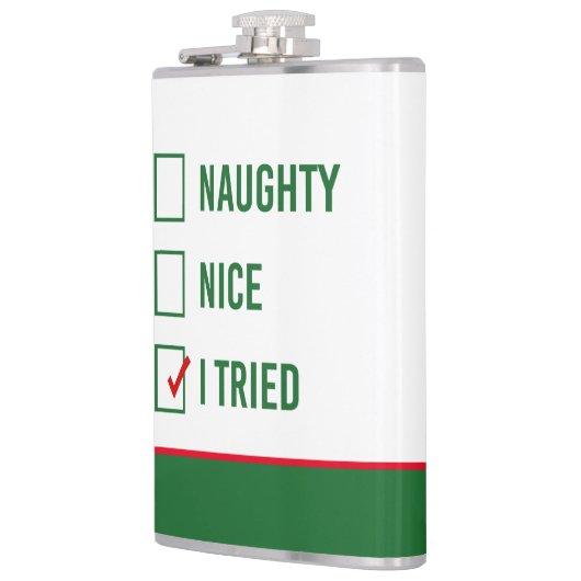 Naughty, Nice, ik heb geprobeerd - Grappig kerstci Heupfles (Links)
