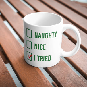 Naughty, Nice, ik heb geprobeerd - Grappig kerstci Koffiemok