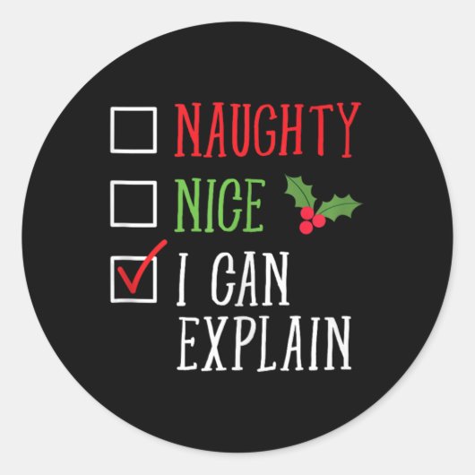 Naughty Nice, ik kan een grappige kerstlijst uitle Ronde Sticker (Voorkant)