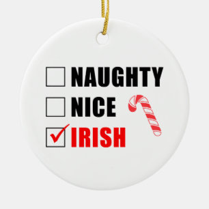 Naughty Nice Irish Candy Cane Ceramic Ornament