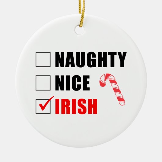 Naughty Nice Irish Candy Cane Ceramic Ornament (Voorkant)