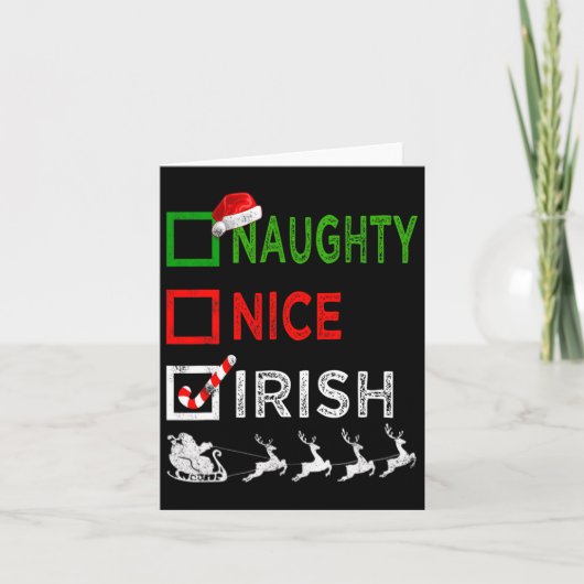 Naughty Nice Irish Kerstpyjamas Funny Santa H Kaart (Voorkant)