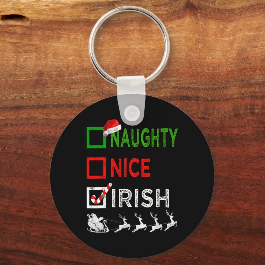 Naughty Nice Irish Kerstpyjamas Funny Santa H Sleutelhanger (Voorkant)
