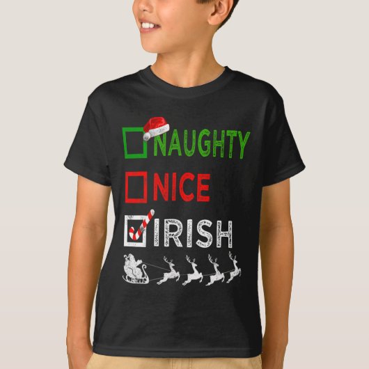 Naughty Nice Irish Kerstpyjamas Funny Santa H T-shirt (Voorkant)