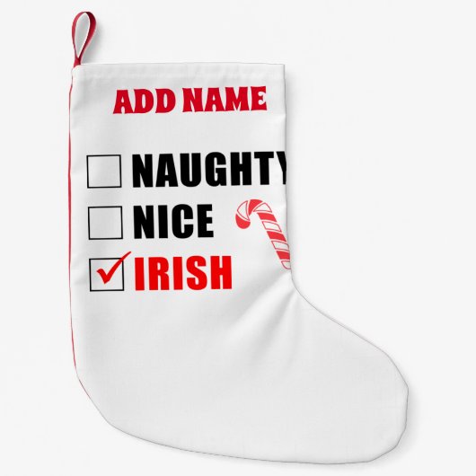 Naughty Nice Irish Personalized Kleine Kerstsok (Voorkant)