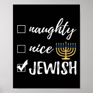 Naughty Nice Jewish Funny Ugly Kerstmis Hanukkah Poster