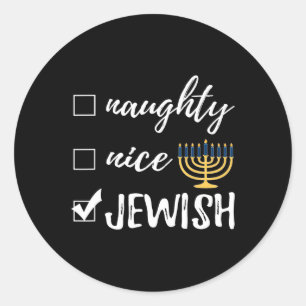 Naughty Nice Jewish Funny Ugly Kerstmis Hanukkah Ronde Sticker