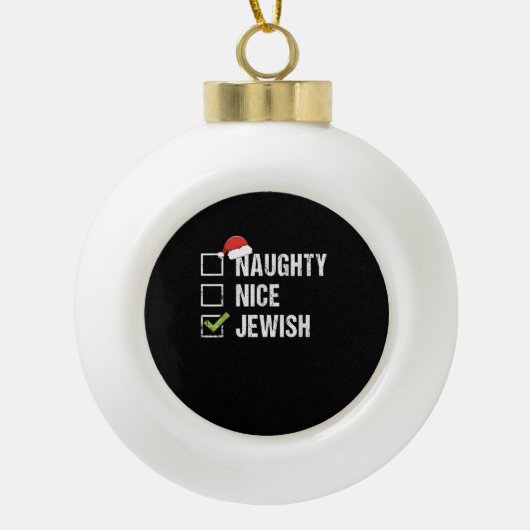 Naughty Nice Jewish Santa Christmas Keramische Bal Ornament (Voorkant)