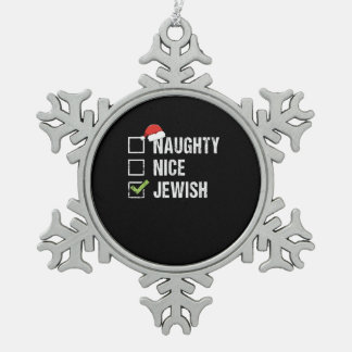Naughty Nice Jewish Santa Christmas   Tin Sneeuwvlok Ornament