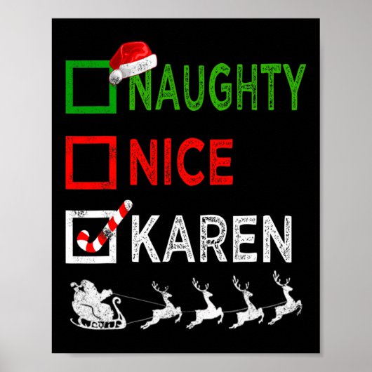 Naughty Nice Karen Kerstpyjamas Funny Santa H Poster (Voorkant)