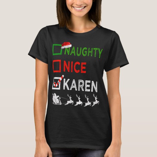 Naughty Nice Karen Kerstpyjamas Funny Santa H T-shirt (Voorkant)