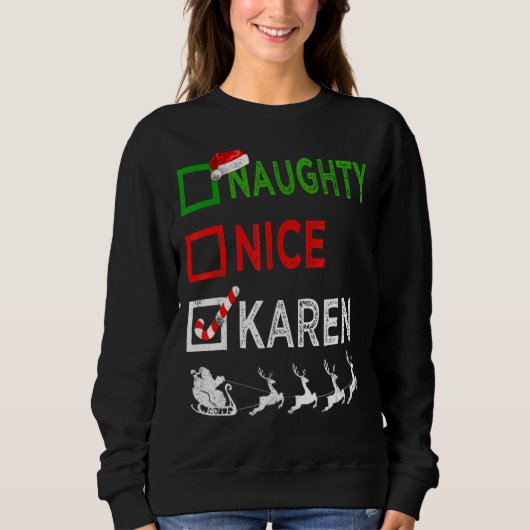 Naughty Nice Karen Kerstpyjamas Santa Hat Xma Trui (Voorkant)