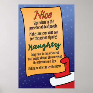 Naughty / Nice lijst voor ASL-studenten. Poster