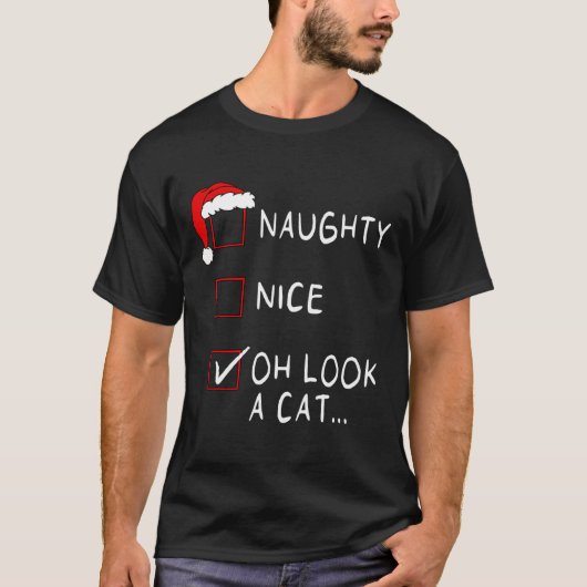 Naughty Nice List Oh kijk een kat-Man T-shirt (Voorkant)