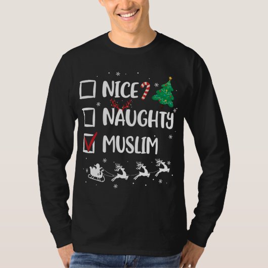 Naughty Nice Muslim Kerstmis Funny Santa Hat Xmas T-shirt (Voorkant)