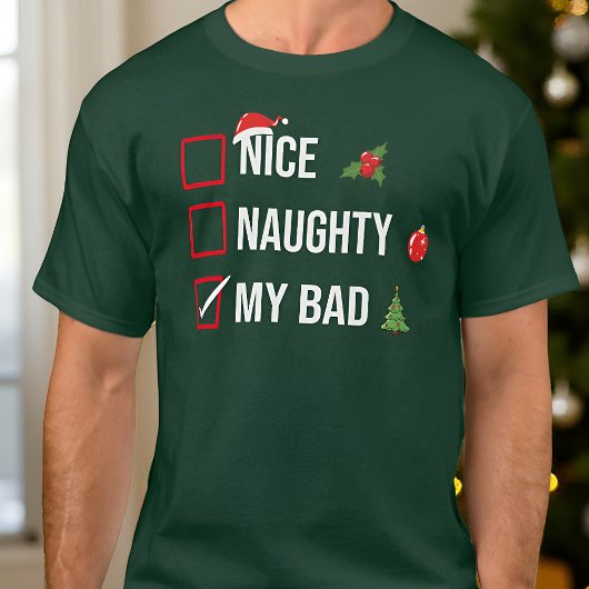 Naughty Nice My Bad Funny Christmas beroemd gemaak T-shirt