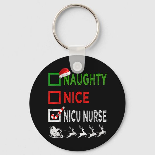 Naughty Nice Nicu Nurse kerstpyjama Funny Sa Sleutelhanger (Voorkant)