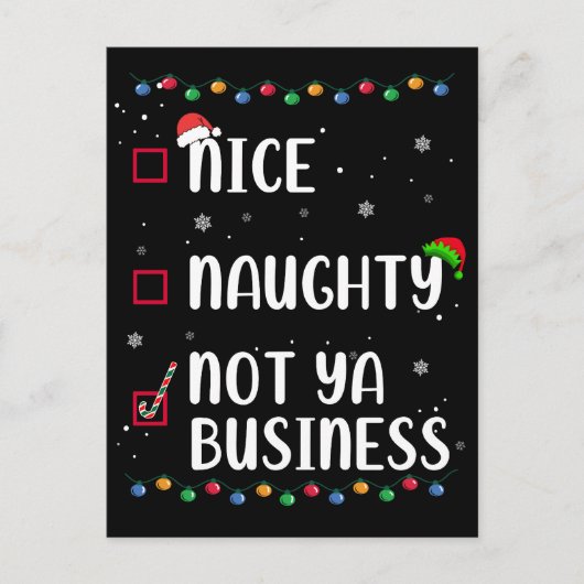 Naughty Nice niet Ya Business Santa's List Briefkaart (Voorkant)
