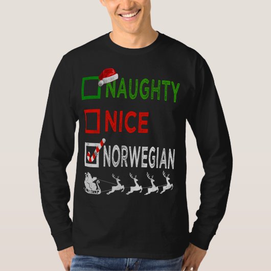 Naughty Nice Norwegian Kerstpyjamas Funny San T-shirt (Voorkant)