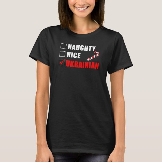 Naughty Nice Oekraïens kerstontwerp T-shirt (Voorkant)