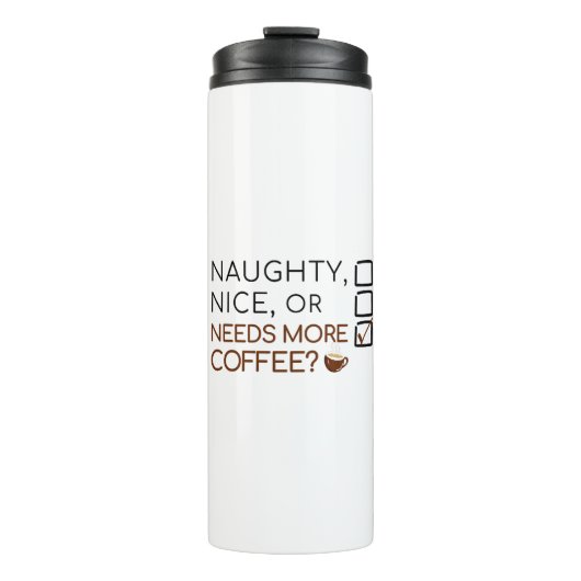 Naughty, Nice, of meer koffie nodig? Grappige vaka Thermosbeker (Voorkant)