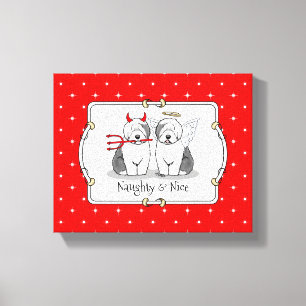 Naughty & Nice Old English Sheepdogs (grijs 1) Canvas Afdruk