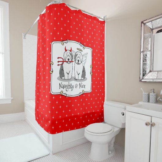 Naughty & Nice Old English Sheepdogs (grijs 1) Douchegordijn (In situ)