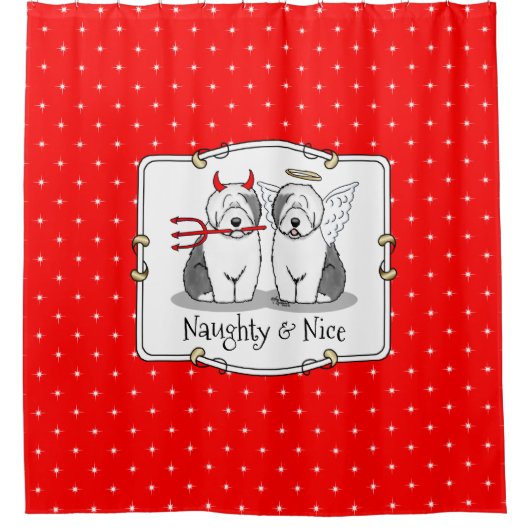 Naughty & Nice Old English Sheepdogs (grijs 1) Douchegordijn (Voorkant)