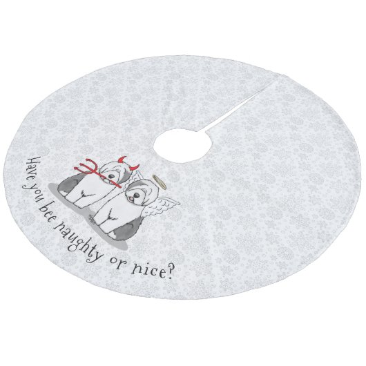 Naughty & Nice Old English Sheepdogs (grijs 1) Fleece Kerstboom Rok (Gekanteld)