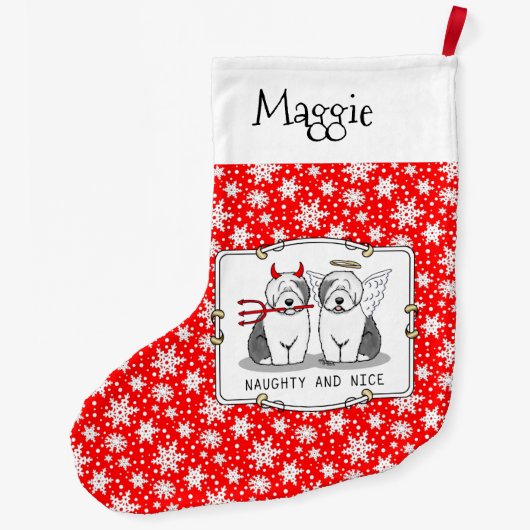 Naughty & Nice Old English Sheepdogs (grijs 1) Grote Kerstsok (Achterkant)