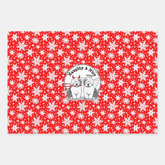 Naughty & Nice Old English Sheepdogs (grijs 1) Inpakpapier Vel (Voorkant)